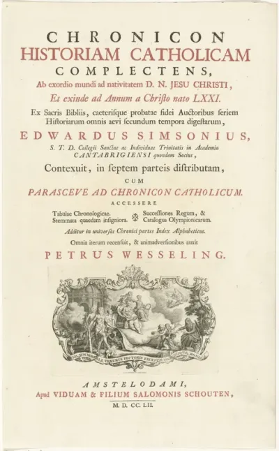Titelpagina voor: P. Wesseling, Chronicon historiam catholicam complectens, 1752