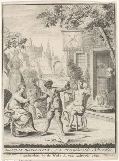 Titelpagina voor: Pelgrom van Zutphen, Arlequin distelateur, of De overgehaalde nouvelles (...), 1726