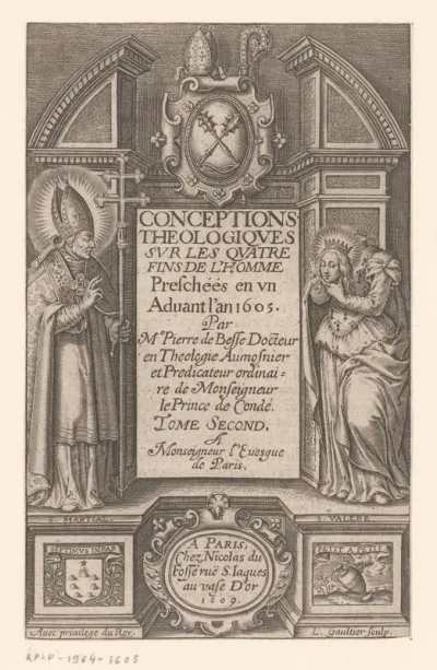 Titelpagina voor: Pierre Besse, Conceptions theologiques sur les quatre fins de l'homme, 1609