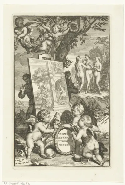 Titelpagina voor: Pieter Boddaert et al., Dichtlievende tydkortingen, bestaande in gedichten van verscheide stoffe en rymtrant, Leiden 1728