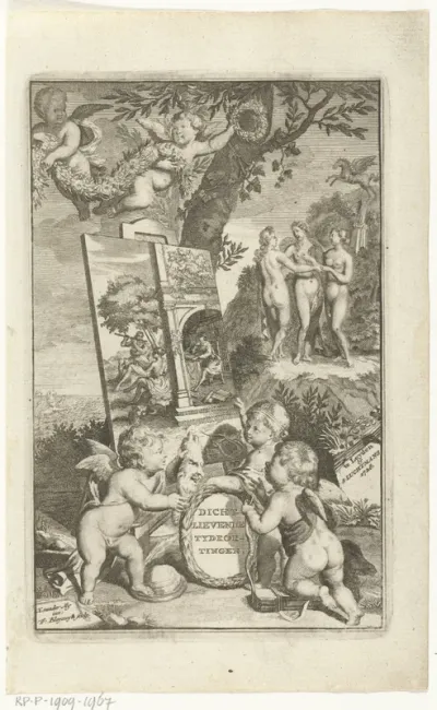 Titelpagina voor: Pieter Boddaert et al., Dichtlievende tydkortingen, bestaande in gedichten van verscheide stoffe en rymtrant, Leiden 1728