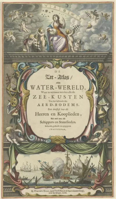 Titelpagina voor Pieter Goos, De Zee-Atlas ofte Water-Wereld, 1668