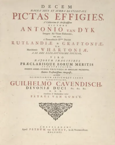 Titelpagina voor Pieter van Gunst, Decem Magna Arte Et Summa Dexteritate Pictas Effigies, 1716