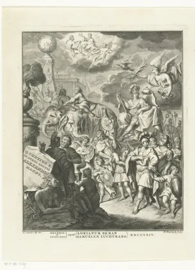 Titelpagina voor: Quintus Curtius Rufus, De rebus gestis Alexandri Magni, regis Macedonum, libri superstites, Delft & Leiden 1724