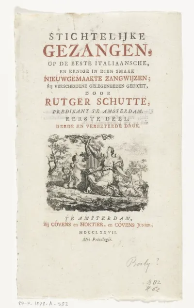 Titelpagina voor: R. Schutte, Stichtelijke gezangen, Amsterdam, 1777