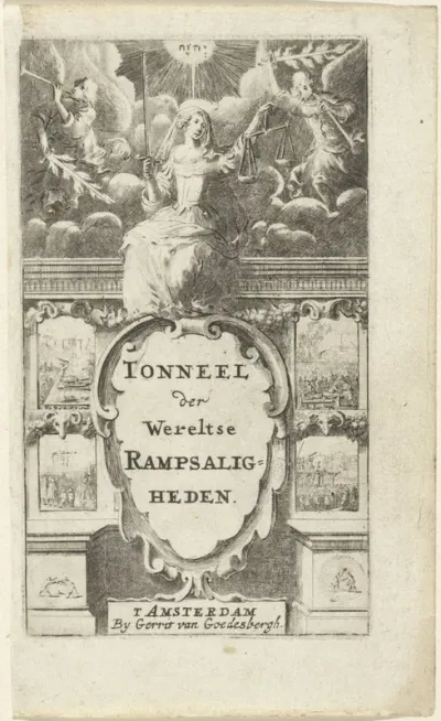Titelpagina voor: Reynolds, Johan. Tonneel der wereltse rampsaligheden, 1667