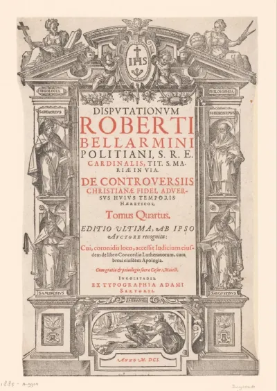 Titelpagina voor: Roberto Bellarmino, Disputationum Roberti Bellarmini Politiani (...), 1601