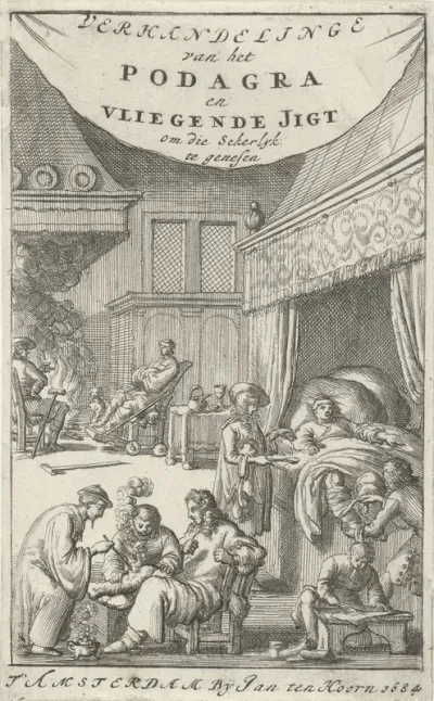 Titelpagina voor: S. Blankaart, Verhandelinge van het podagra en vliegende jicht, 1684