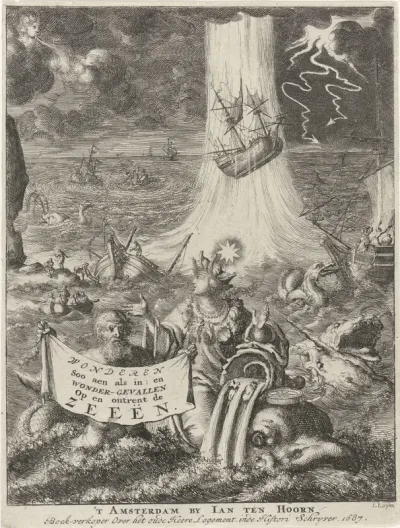Titelpagina voor: S. de Vries, Wonderen soo aen als in, en wonder-gevallen soo op als ontrent de zeeën, 1687