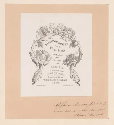 Titelpagina voor: S.n., Kleine gedichten voor de Lieve Jeugd, 1856.