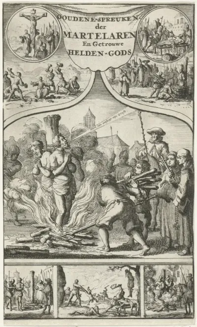Titelpagina voor: S. Vries, Goudene spreucken der godsaelige martelaren en getrouwe helden Gods, 1683
