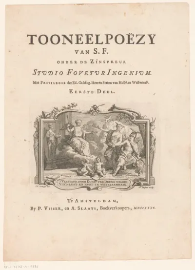 Titelpagina voor: Sybrand Feitema, Toneelpoëzy van S.F. onder de Zinspreuk Studio Fovetur Ingenium, 1735