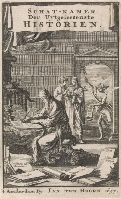 Titelpagina voor: T.E., Schat-kaamer der uytgeleesenste historien, soo van punt als mengelstoffen, van schrandere verstanden deeser eeuwen, 1697