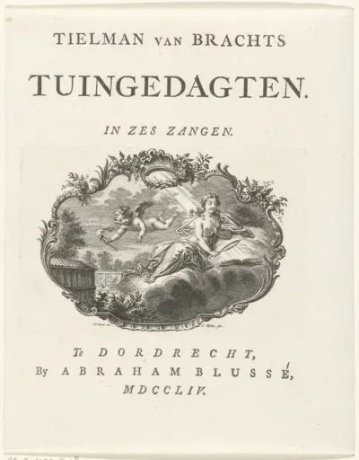 Titelpagina voor: T. van Bracht, Tuingedagten. In zes gangen, 1754