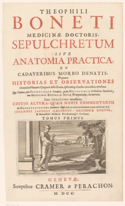 Titelpagina voor: Théophile Bonet, Sepulchretum sive anatomia practica (...), 1700