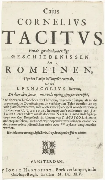 Titelpagina voor: Vande ghedenkwaerdige geschiedenissen der Romeinen, Amsterdam 1645
