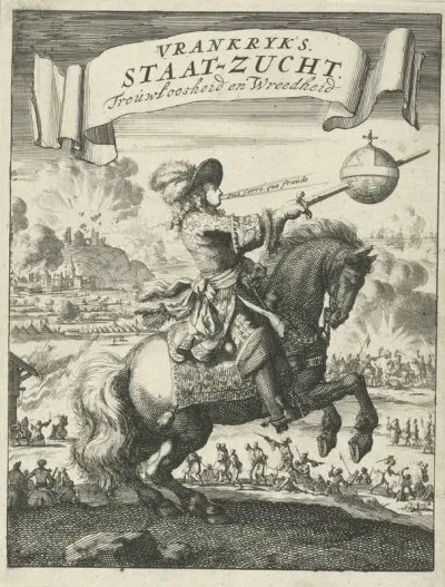 Titelpagina voor: Vrankryks staat-zucht, trouwloosheid en wreedheid, ten toon gesteld in de onrechtvaardige pretentien en schrikkelijke bedrijven van Lodewijk de XIV, 1690