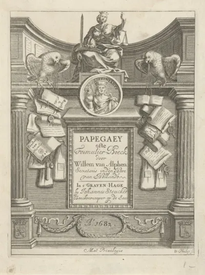 Titelpagina voor: W. van Alphen, Papegaey ofte Formulier-Boeck, 1682