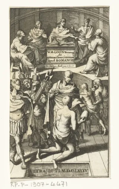 Titelpagina voor Willem van Loon, Eleythería sive De manumissione servorum apud Romanos, Utrecht, 1685