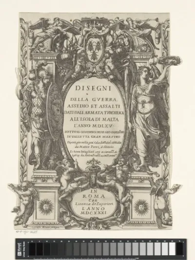 Titelprent met allegorische figuren, putti, en het wapen van paus Urbanus VIII