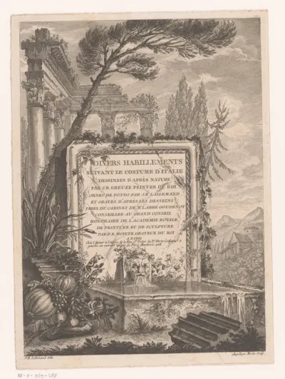 Titelprent met antieke fontein bij een ruïne