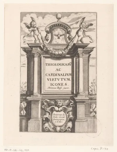 Titelprent met architecturale omlijsting en putti met een guirlande