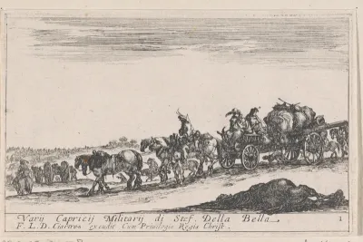 Titelprent met bagagestoet van een leger