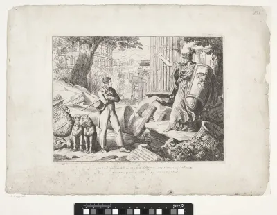 Titelprent met Bartolomeo Pinelli en Roma