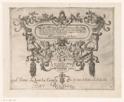 Titelprent met cartouche en ornamentele lijst met putti