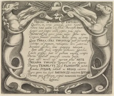 Titelprent met cartouche voor een serie met paardenrassen