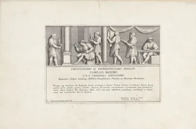 Titelprent met de assistenten van Rafaël die de Loggia in het Vaticaan decoreren