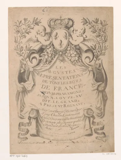 Titelprent met draperie en wapenschild