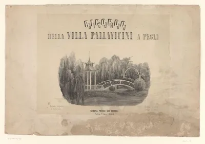Titelprent met een gezicht op de tuin bij Villa Pallavicini te Genua