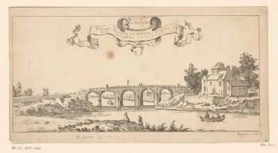 Titelprent met een landschap met brug