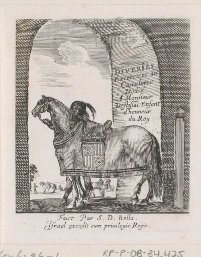 Titelprent met een stalknecht en paard in een doorgang