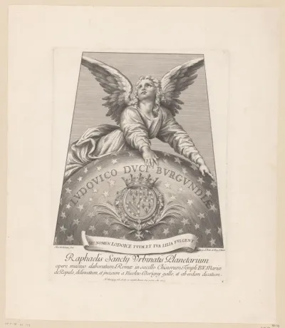 Titelprent met engel, wereldbol en wapenschild