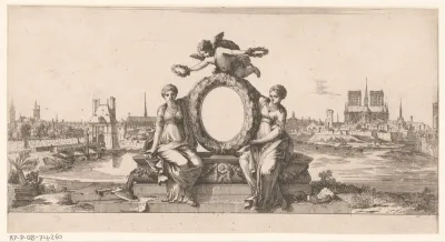 Titelprent met gezicht op Parijs richting het Ile Saint-Louis