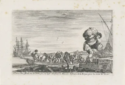 Titelprent met havenarbeiders die een boot uitladen