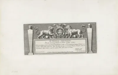 Titelprent met leeuwen en hermen