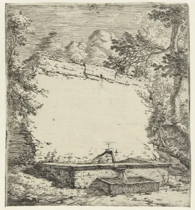 Titelprent met muur en fontein