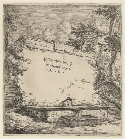 Titelprent met muur en fontein