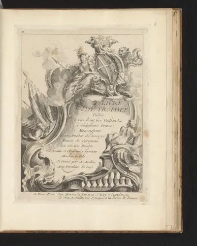 Titelprent met oorlogstrofeeën en wapenschild
