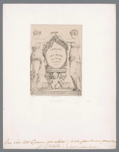 Titelprent met putti en twee muzen bij cartouche