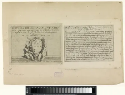 Titelprent met putti met het wapen van Annibale Carracci