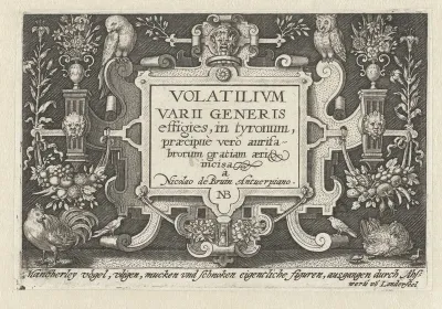 Titelprent met titel in cartouche met ornamenten en vogels