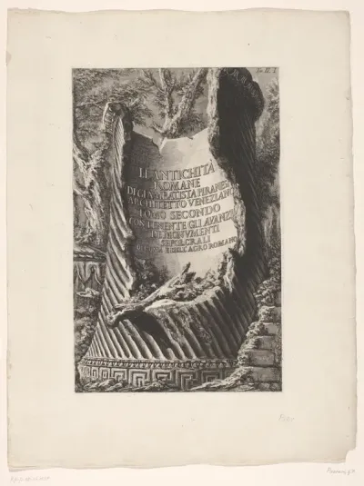 Titelprent met titel op de binnenkant van een zuil