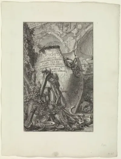 Titelprent met titel op een urn