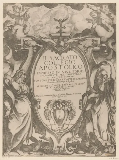 Titelprent met twee figuren met banderollen