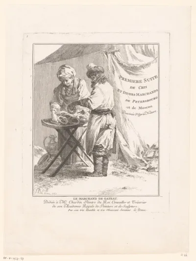 Titelprent met verkoper van gebak