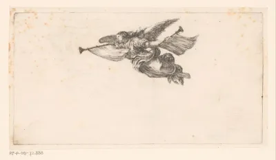 Titelprent met vliegende Fama boven het Palais-Royal